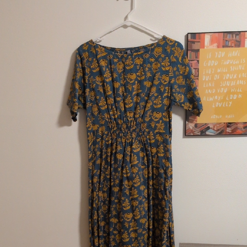Mata Traders Teal & Orange Midi Dress Size L P2P: 19in Waist:17in Shoul2hem:50in